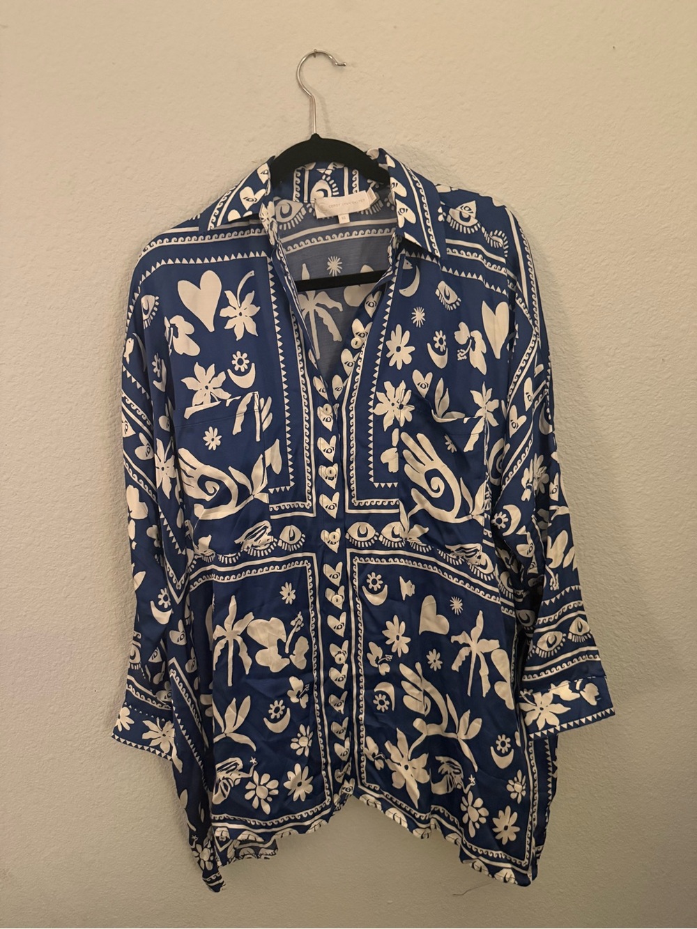 Anthropologie Blue and White Button-Down Silk Tunic